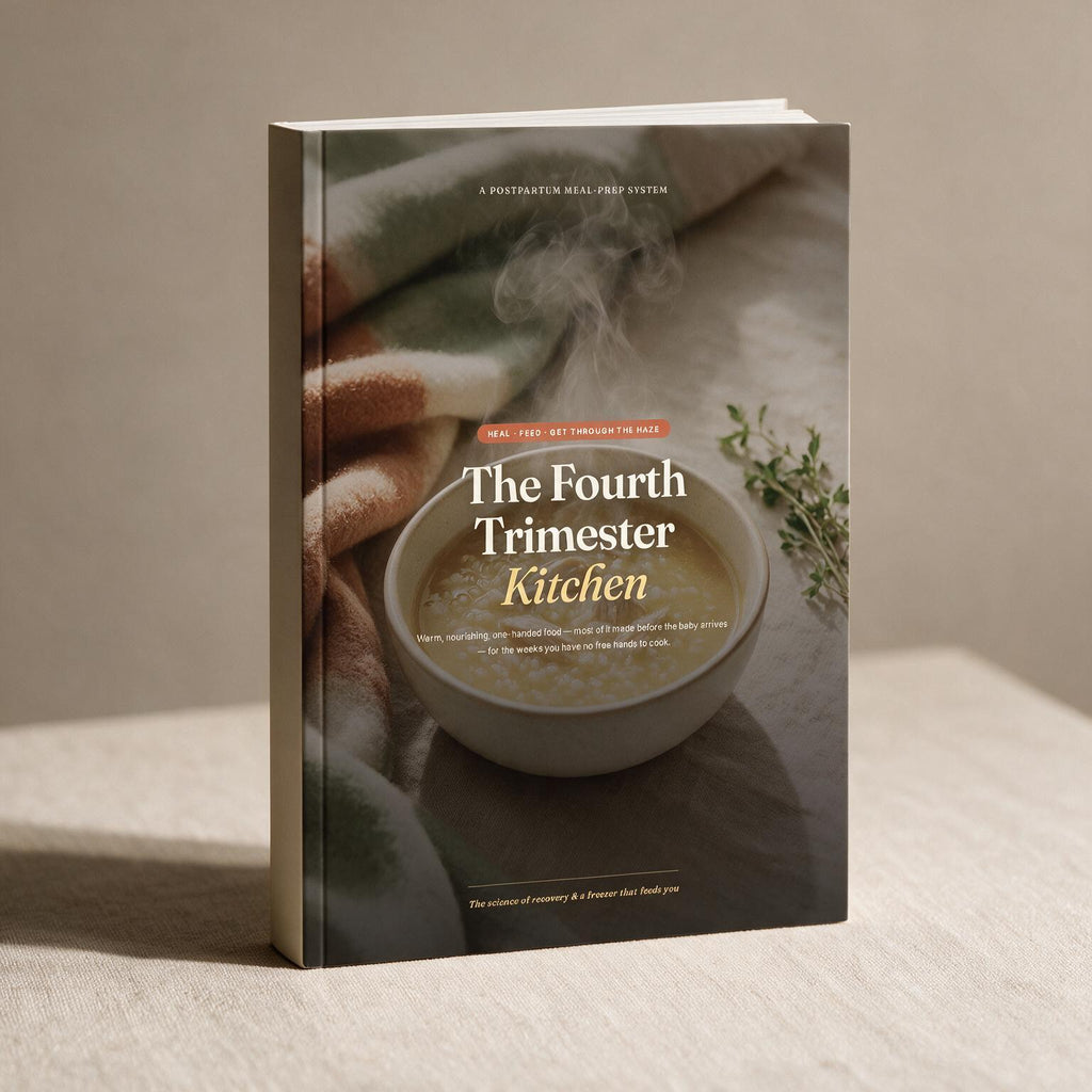 The Fourth Trimester Kitchen postpartum meal prep digital guide book mockup